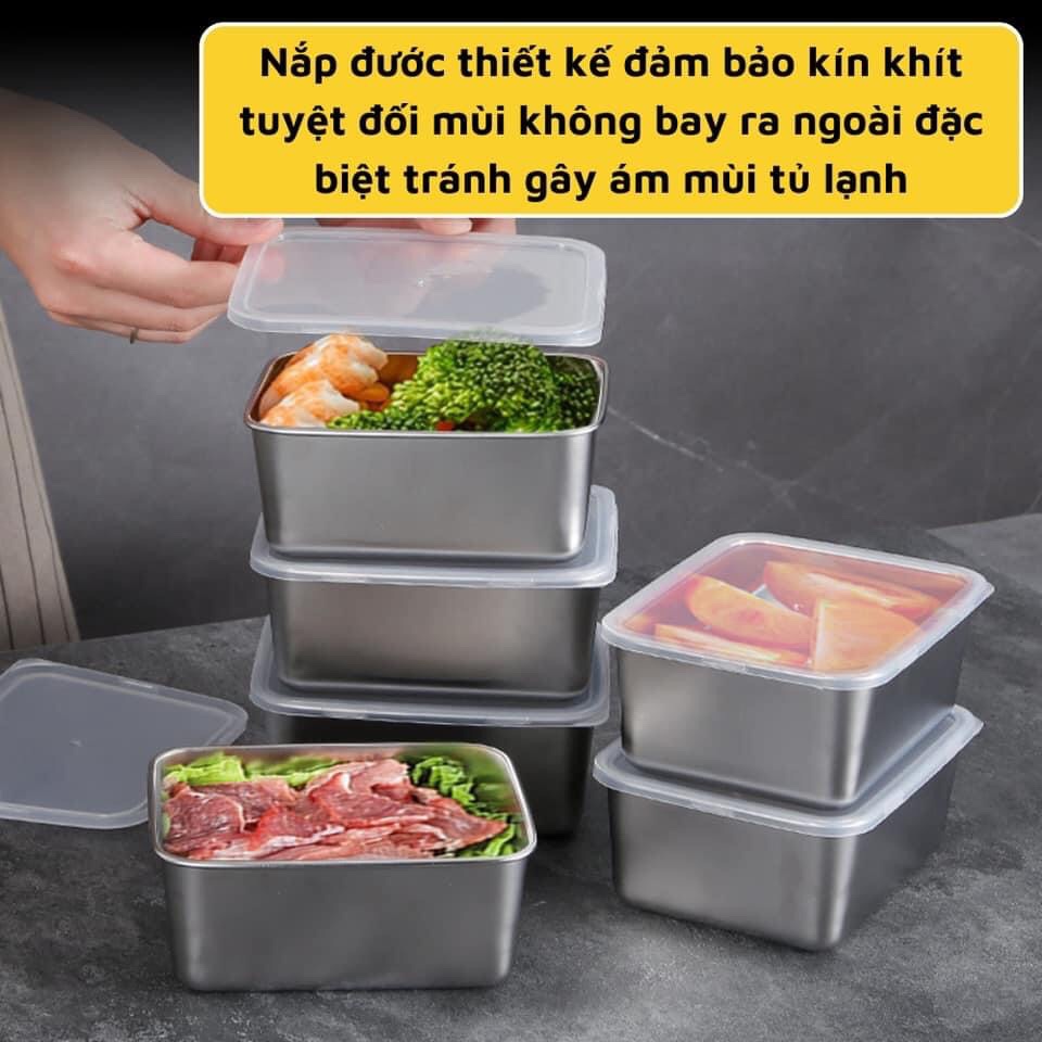 HỘP INOX CHỐNG RỈ 304 KÈM NẮP NHỰA 27k/ cáiHộp inox chống rỉ 304 kèm nắp nhựa bảo quản thực phẩm đa năng sử dụng được ch