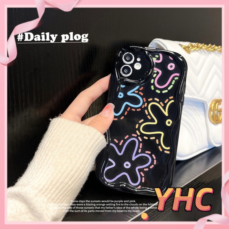 Ốp lưng iPhone Hoa màu, sóng lập thể, vỏ điện thoại chống chấn động màu đen Cho Iphone 6 / 6S / 6splus / se / 7 / 7plus / 8 / 8plus / X / xs / xsmax / 11 / 12 / 13 / 14 / plus / pro / pro max-210