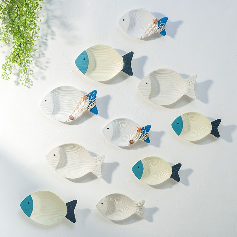 Mặt dây chuyền trang trí tường hình cá sáng tạo bằng gỗ địa trung hải cho phòng trẻ em phòng khách phòng ăn nền treo tường