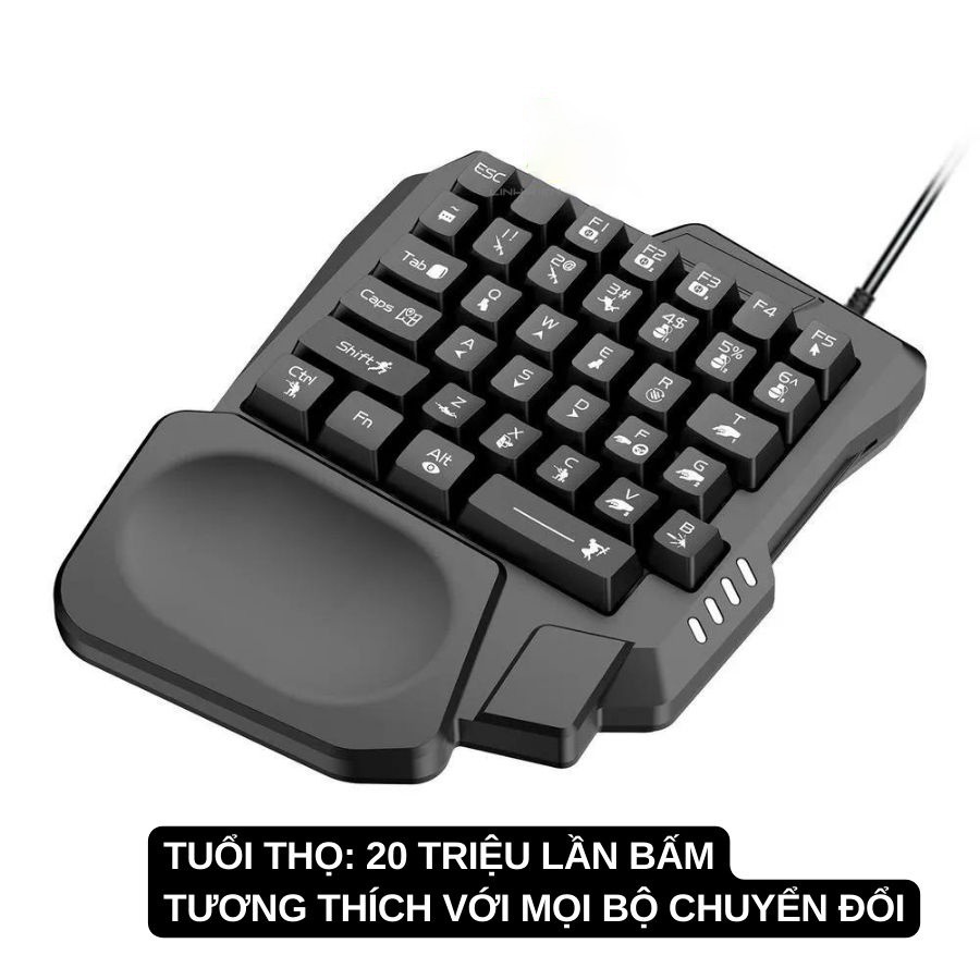 Bàn phím giả cơ một tayK13 / dùng cho IOS, Android, PC Full LED - Bàn phím 1 tay Chơi game PUBG mobile