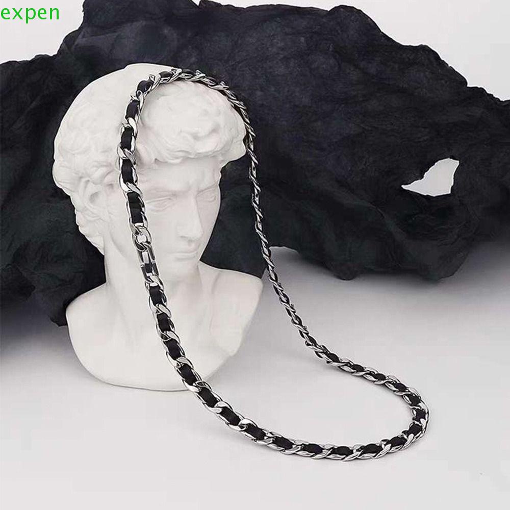 EXPEN Vòng cổ Da Với Mặt Thép Titan Thiết Kế Đơn Giản Cho Nam Nữ