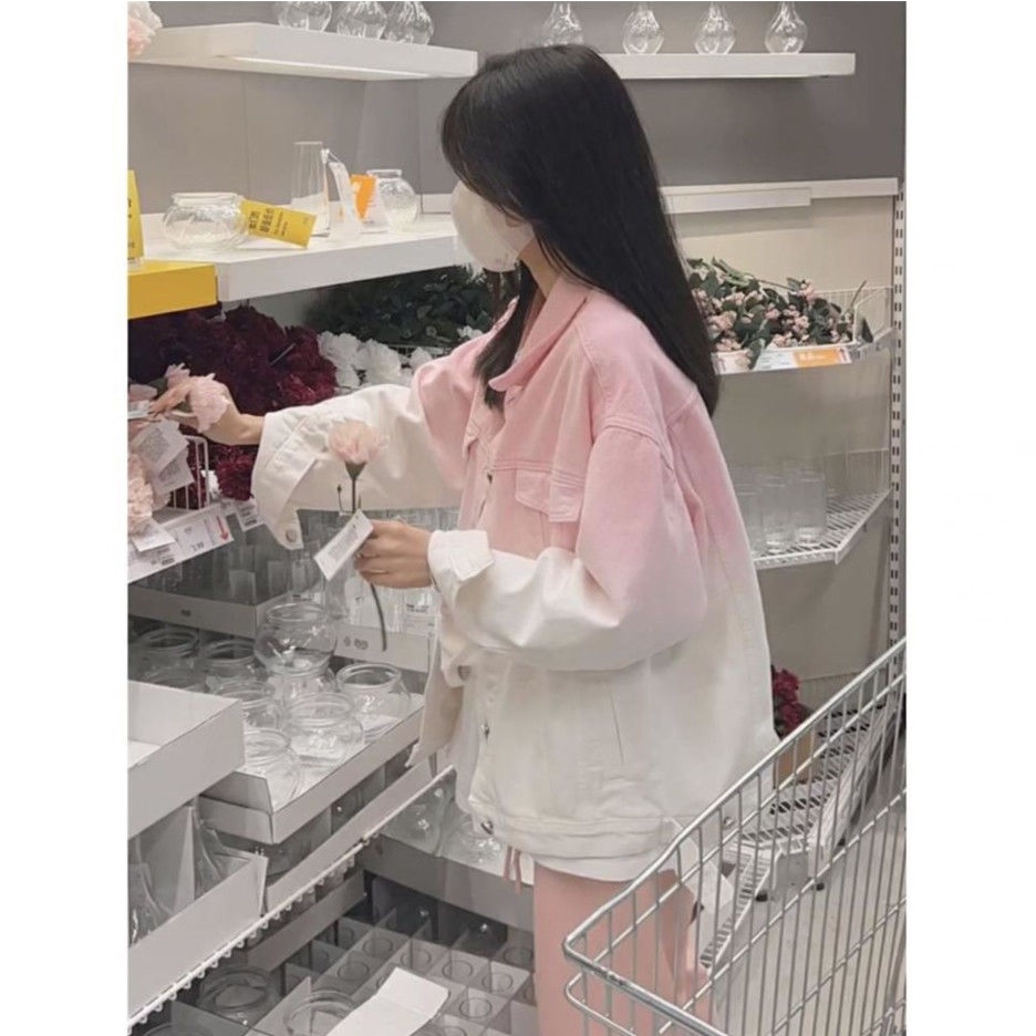 Áo Khoác Denim Dáng Rộng Màu Gradient Phong Cách Preppy Thời Trang Mùa Thu 2023 Mới