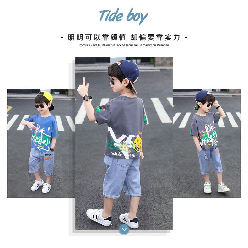 Set Đồ Thể Thao Mùa Hè Hai Món Gồm Áo Tay Cộc Và Quần Dài Phong Cách Phương Tây Mới 2023 Cho Bé Trai