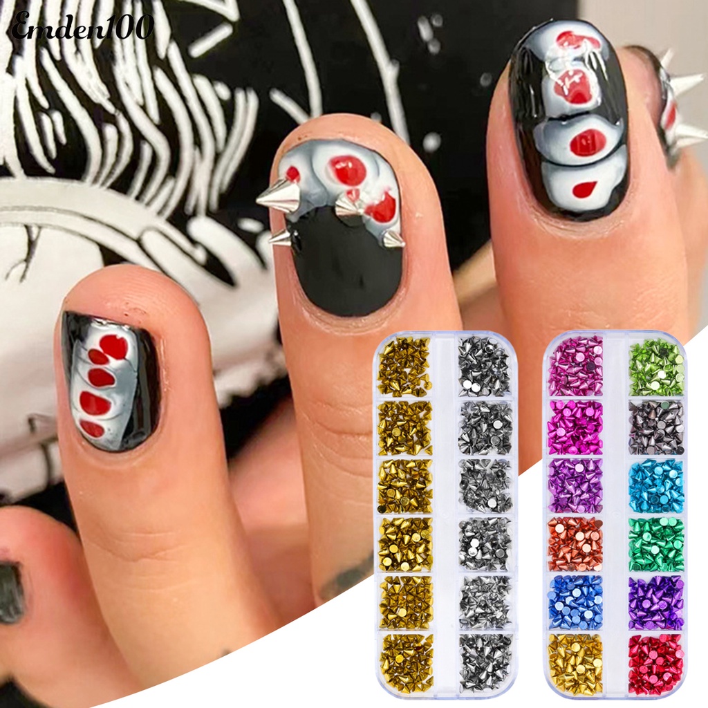 1 Hộp Phụ Kiện Đinh Tán Trang Trí Móng Tay 12 Ngăn Không Phai Màu Chống Rơi Có Thể Tháo Rời DIY