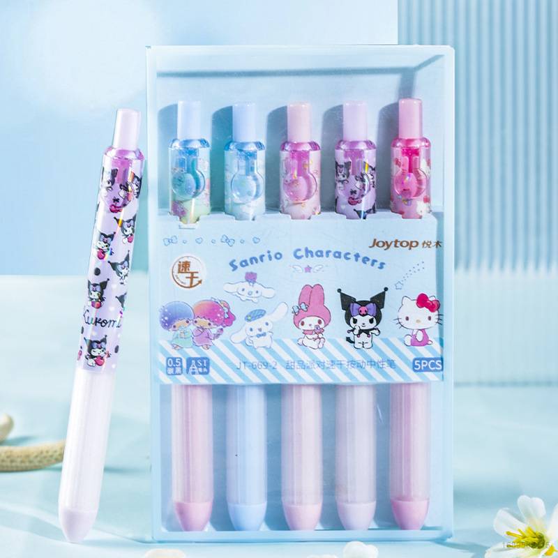 SANRIO Bộ 5 Bút Bi Hình Mèo Hello Kitty / Melody / Melody / Melody / Hello Kitty / Cậu Bé Bút Bi Nhanh Khô Tiện Dụng