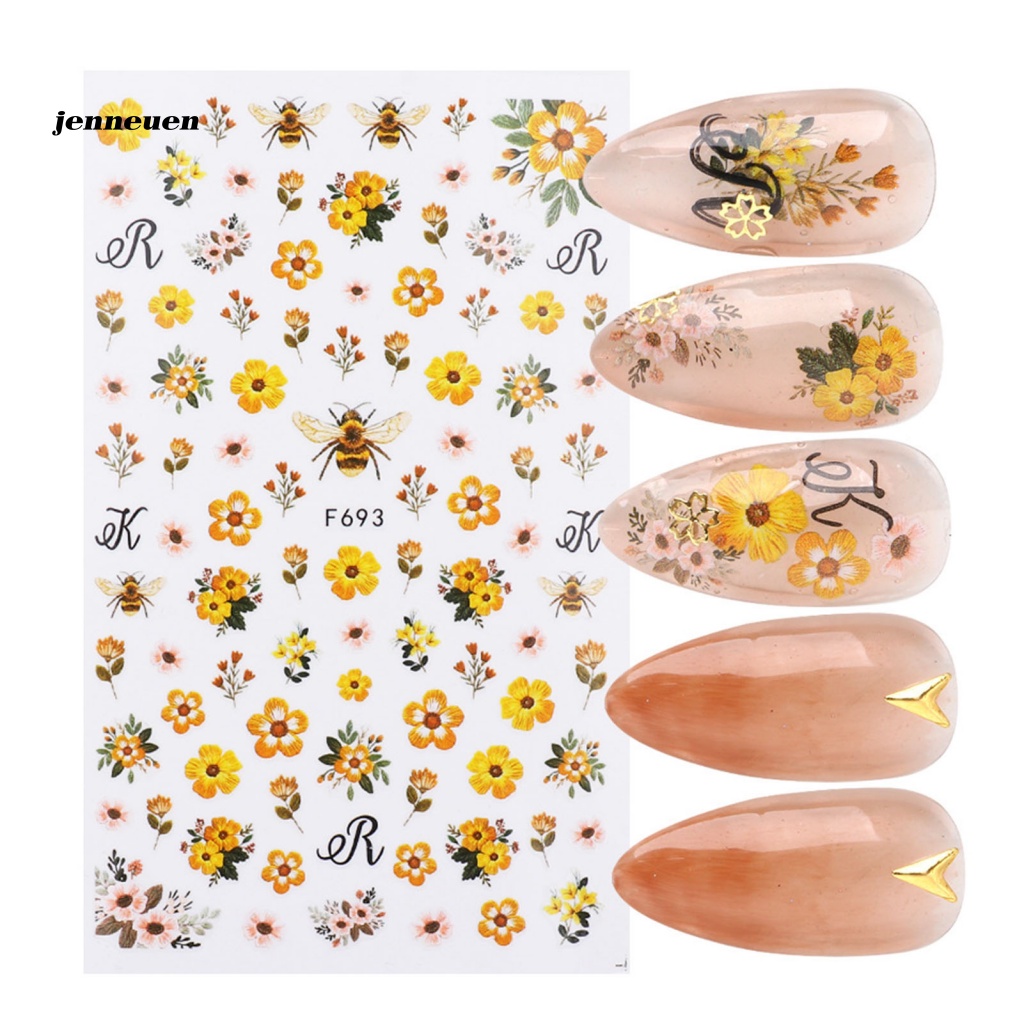 Miếng Dán Trang Trí Móng Tay Họa Tiết Chú Ong Và Lá 3D Dành Cho Nữ