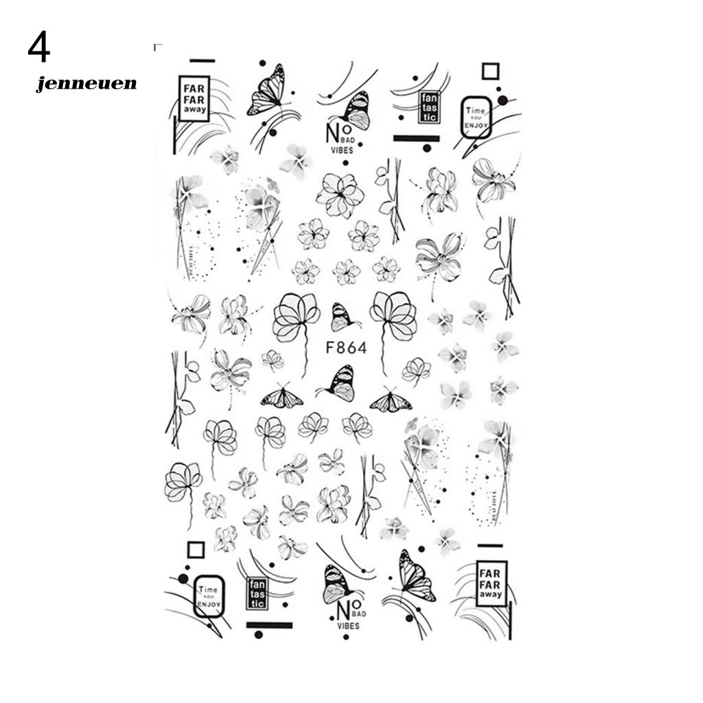 Miếng Dán Trang Trí Móng Tay Chuyển Họa Tiết Hoa Và Bướm Màu Trắng Đen