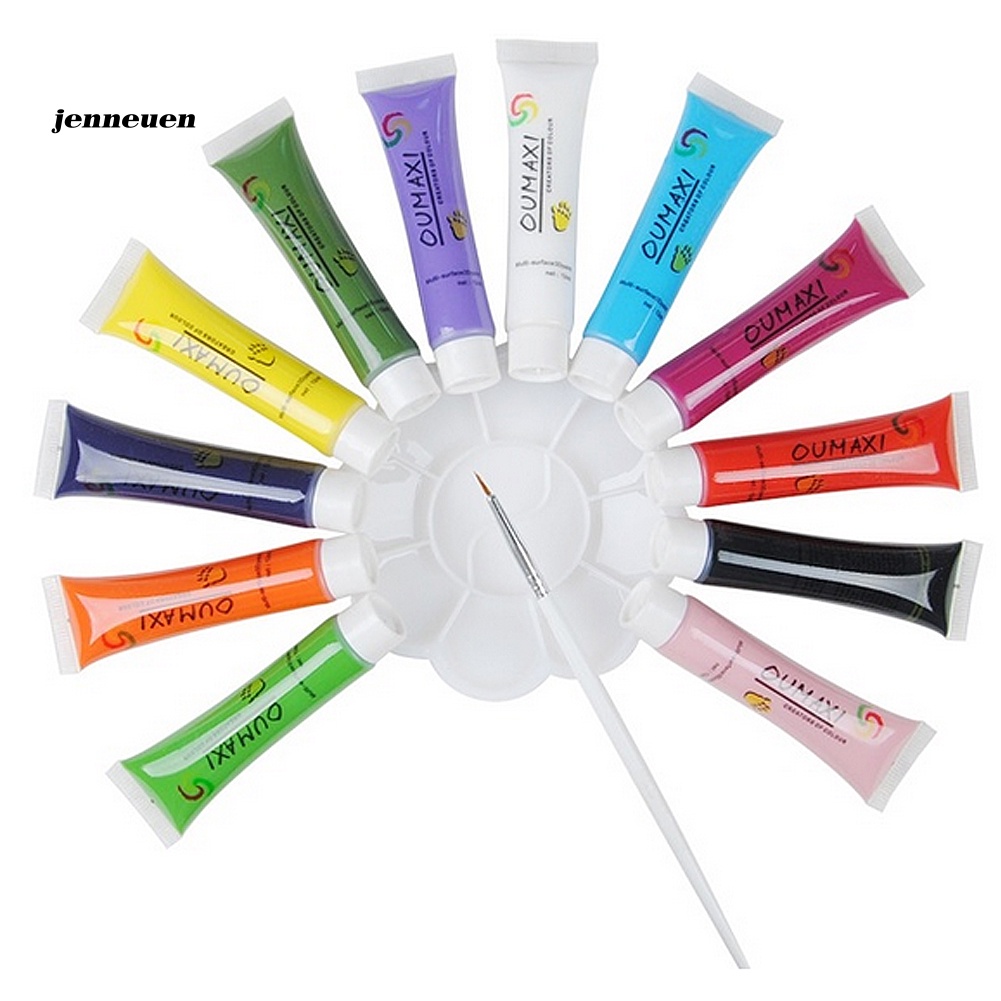 Set 12 Màu Vẽ Móng 3D Thời Trang Kèm Cọ Tán Tiện Lợi