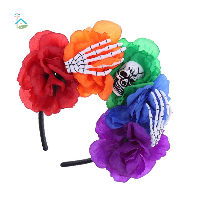 Băng Đô Hóa Trang Halloween Hình Đầu Lâu Hoa Hồng Cho Nữ