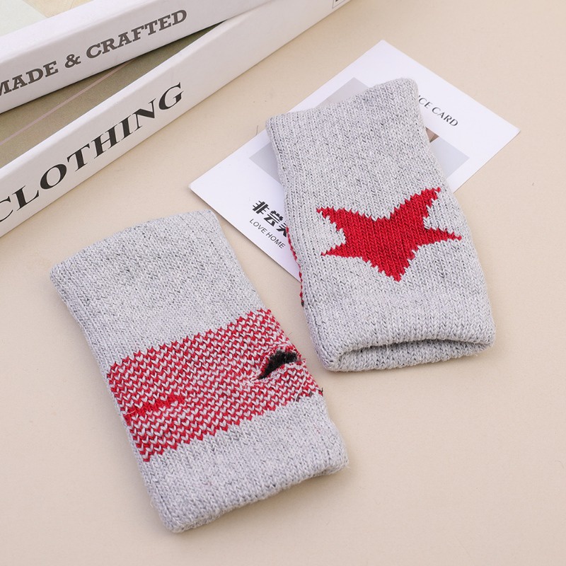 Găng Tay Dệt Kim Hở Ngón Hình Ngôi Sao Năm Cánh Co Giãn Ấm Áp Mùa Đông unisex