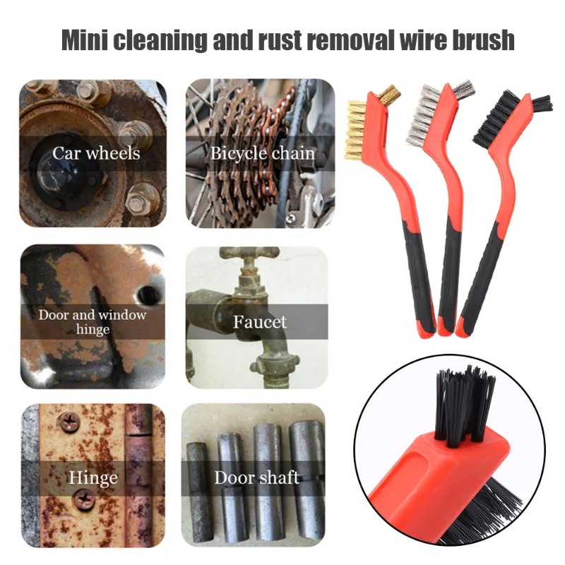 Bàn chải đánh bóng bằng sắt / dây đồng nylon rust remover / multi-purpose motorbikes xe đạp bàn chải làm sạch chi tiết nhà bếp