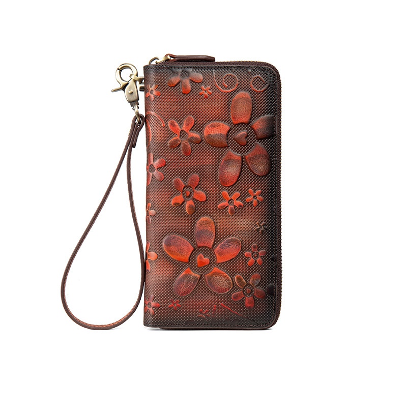 Ví Da Bò Cầm Tay Dáng Dài Có Khóa Kéo Phong Cách Retro Cho Nữ Mobile