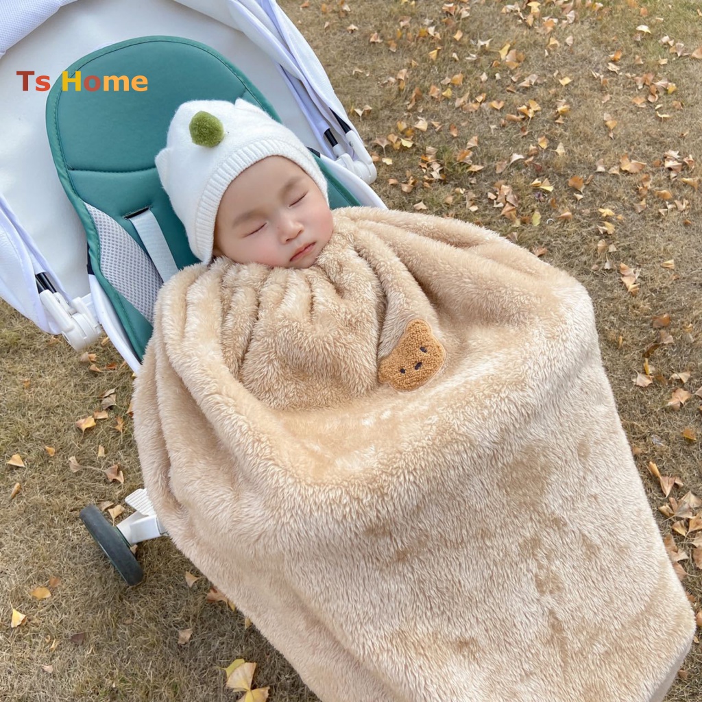 Chăn Dày Dặn Mềm Mại Ấm Áp Có Khóa Cài Hình Gấu / Thỏ Dễ Thương Cho Trẻ Sơ Sinh Vào Mùa Đông