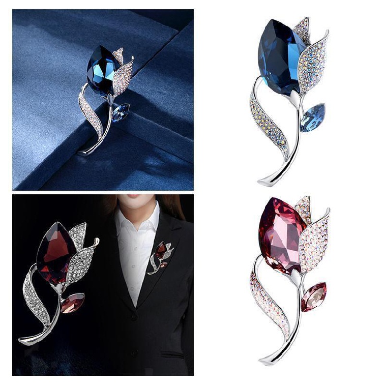New 1pc Tulip Flower Brooch Pin Fashion Luxury Alloy for Women Shirts Gifts