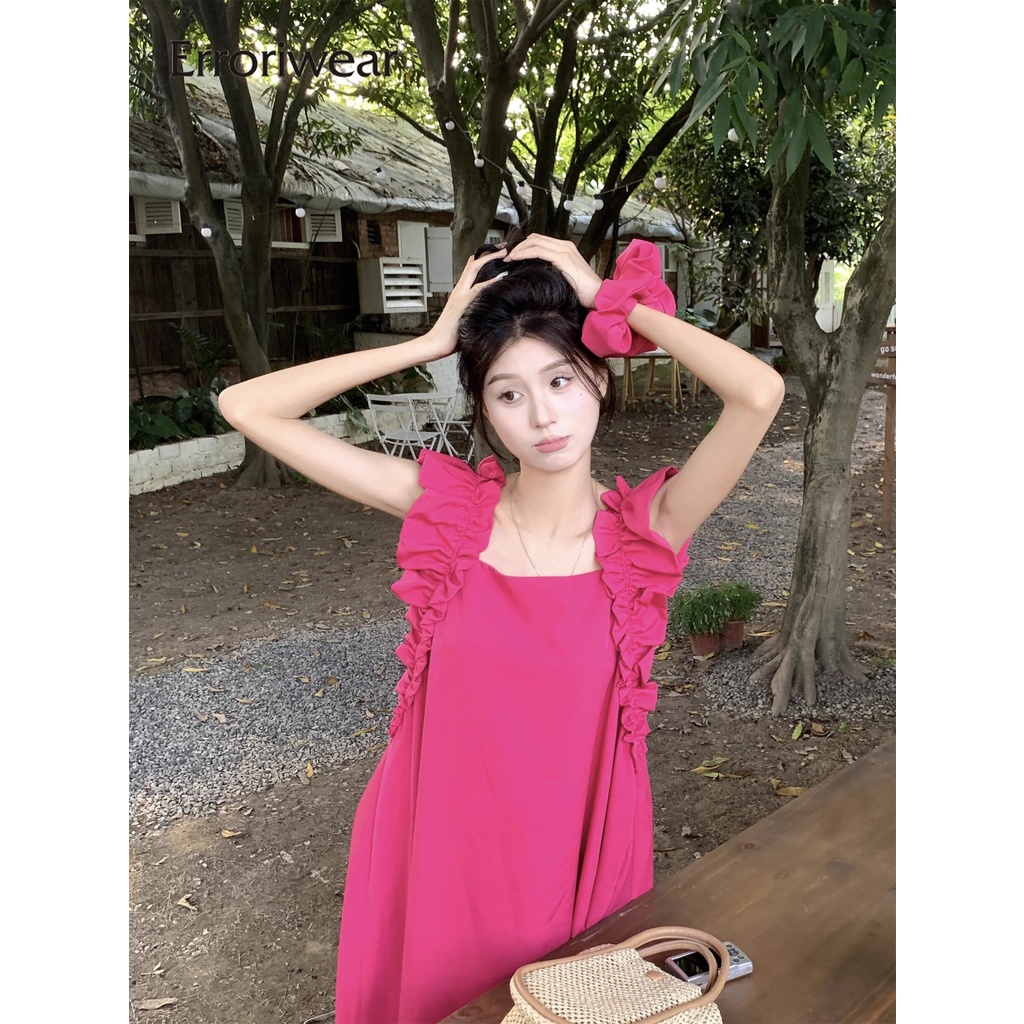 Đầm Erroriwear cổ vuông tay cánh tiên phong cách vintage thời trang 2023 cho nữ