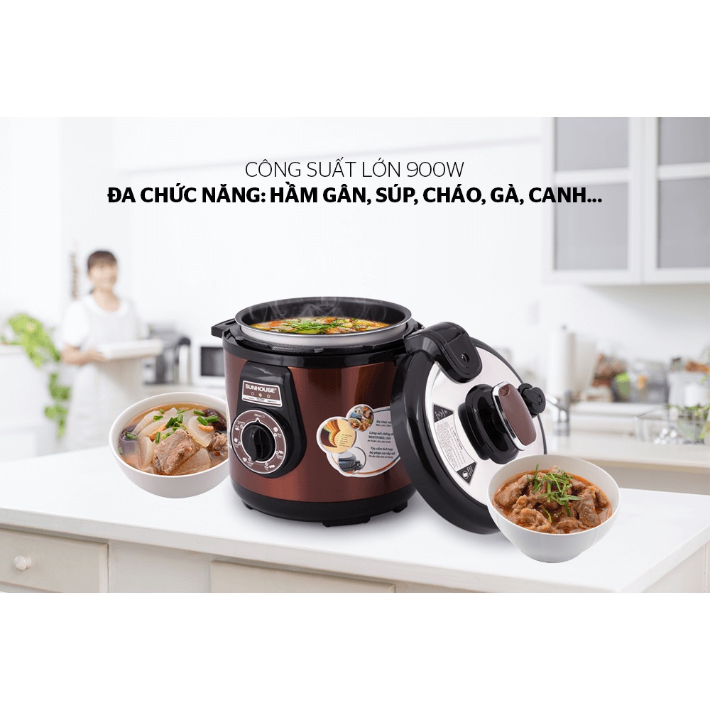 Nồi áp suất điện đa năng Sunhouse SHD1550 - Dung tích 5 lít - Đa dạng hầm gân, súp, cháo, gà, canh…