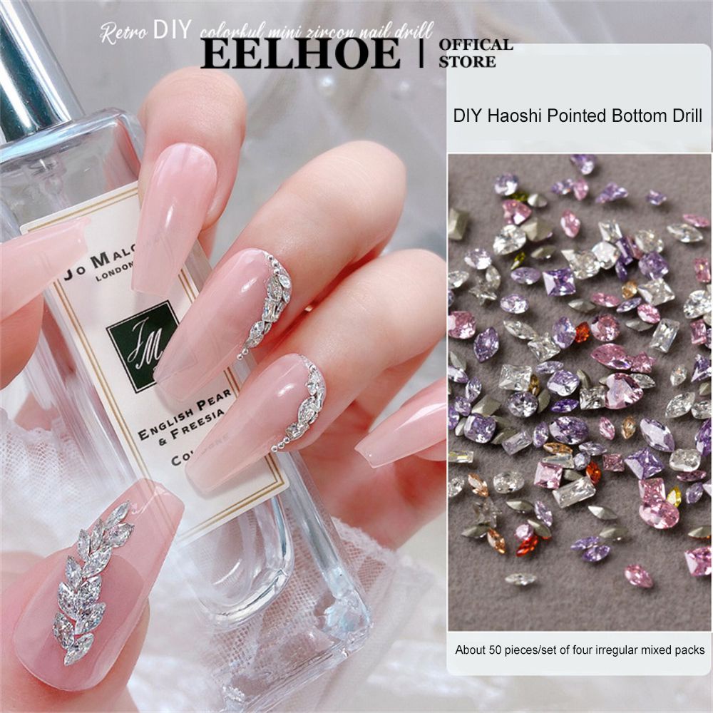 Đá đính móng tay EELHOE mini hình dạng đặc biệt đáy nhỏ siêu lấp lánh trang trí nghệ thuật