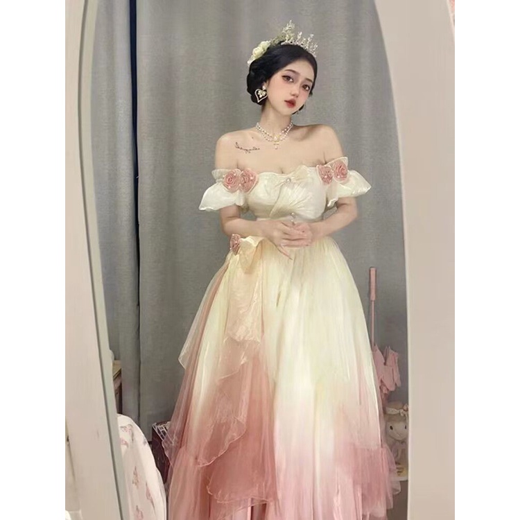 Đầm Công Chúa Dáng Dài Màu Hồng Gradient Phong Cách lolita