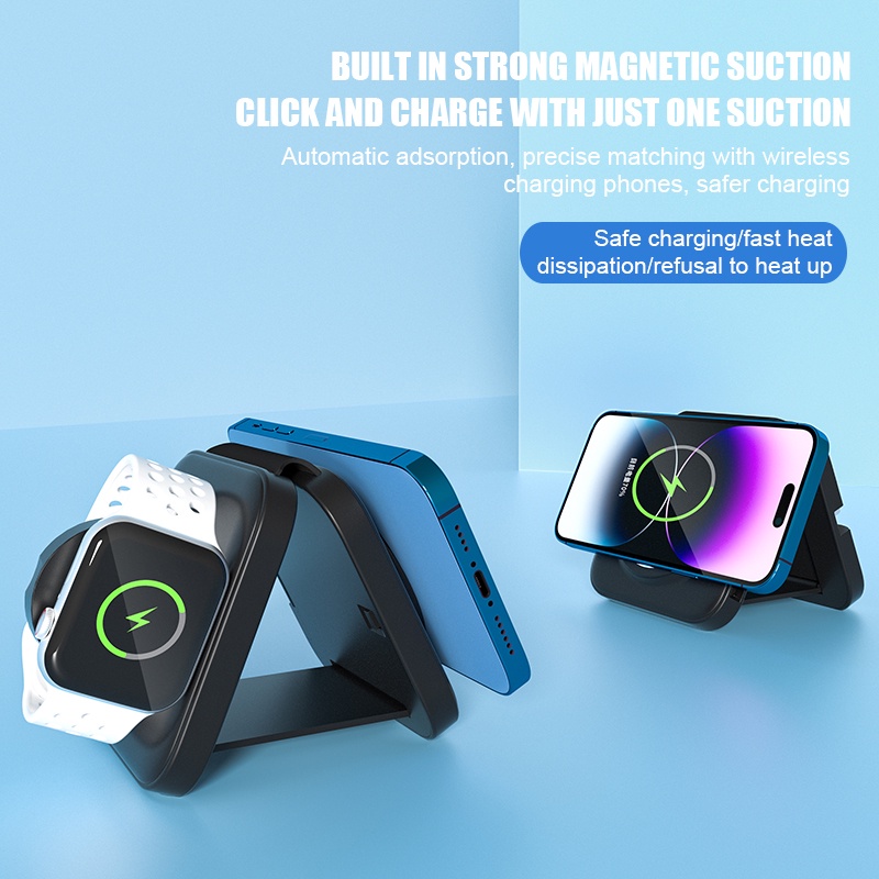 Đế Sạc Nhanh Không Dây 3 Trong 1 15W Cho iPhone 14 / 13 / 12 Pro Max / Pro / XS Max / XR / 8 / 7 Plus Và AirPods 1 / 2 / 3 / Pro