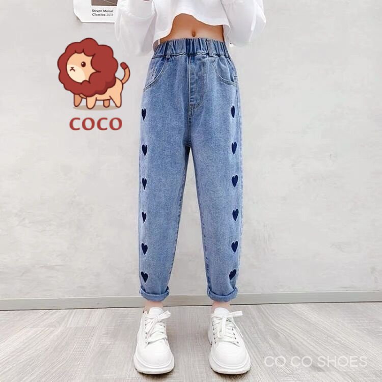 Quần Jean Dài Dáng Rộng Cỡ Lớn Phong Cách Phương Tây Thời Trang Xuân Thu Xinh Xắn Cho Bé Gái