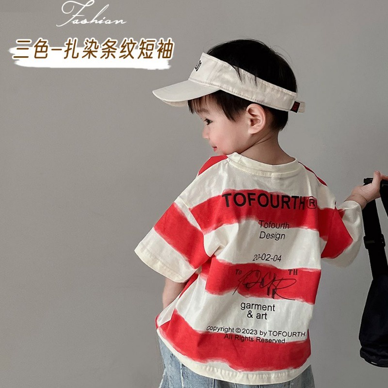 Áo Thun Tay Ngắn Họa Tiết Kẻ Sọc In Chữ Phong Cách Hàn Quốc Thời Trang Mùa Hè Mới Cho Bé Trai Và Gái