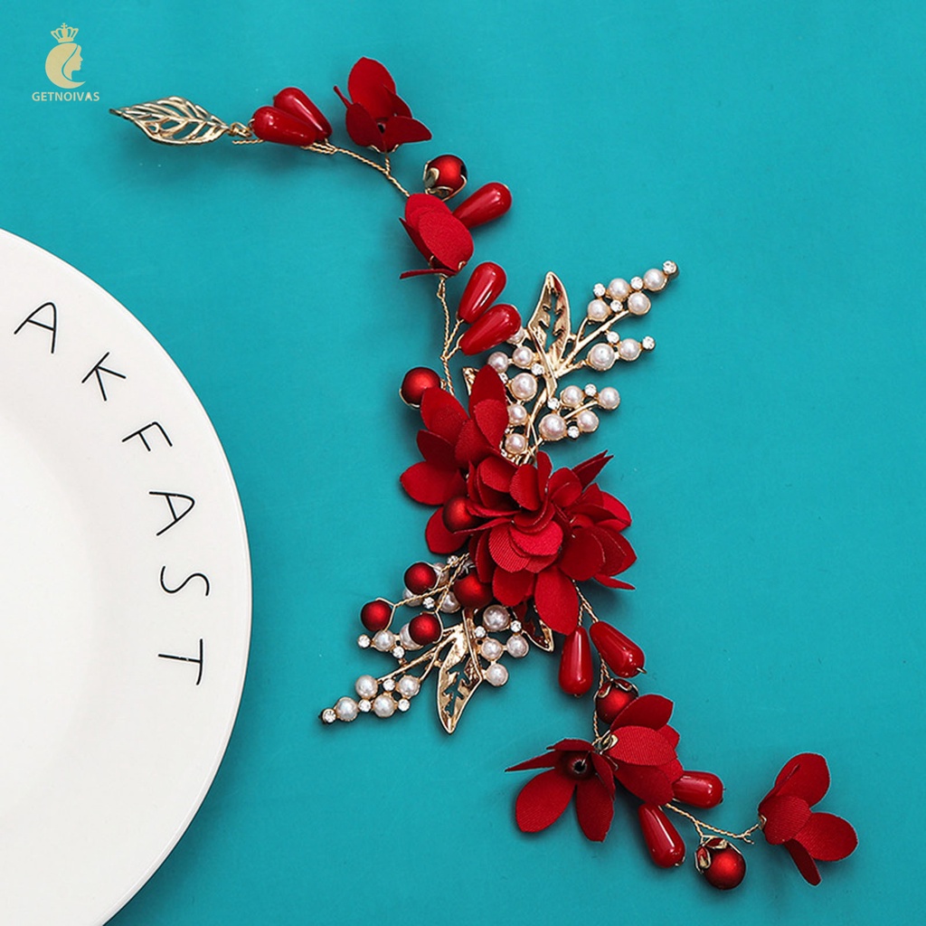 GETNOIVAS Băng Đô Cài Tóc Đính Hoa Và Ngọc Trai Thủ Công Siêu Bền