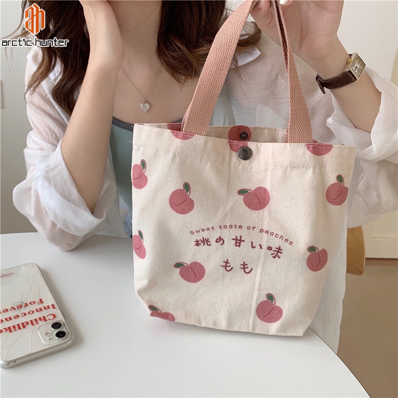 Arctic Hunter  Túi canvas mini In Hình Quả Đào Dễ Thương Phong Cách Hàn Quốc Cho Nữ