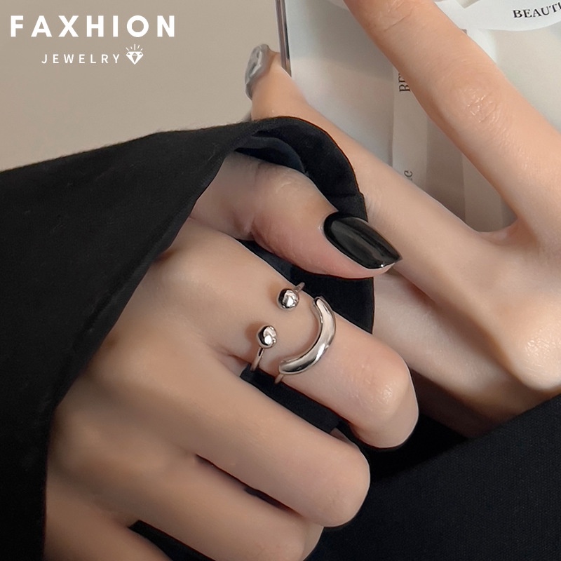 Nhẫn Hở Bằng Thép Không Gỉ Hình Mặt Cười Phong Cách Hàn Quốc Dành Cho Nữ