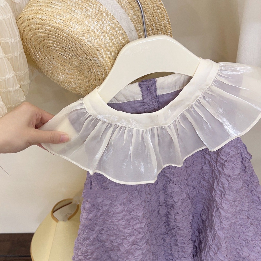 Hàng Có Sẵn Đầm Công Chúa Một Mảnh Cổ Búp Bê Màu Tím Ngọt Ngào Thời Trang Mùa Hè Phong Cách Hàn Quốc Cho Bé Gái