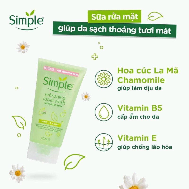 Sữa Rửa Mặt Simple Gel Kind To Skin Refreshing Facial Wash Gel 150ml