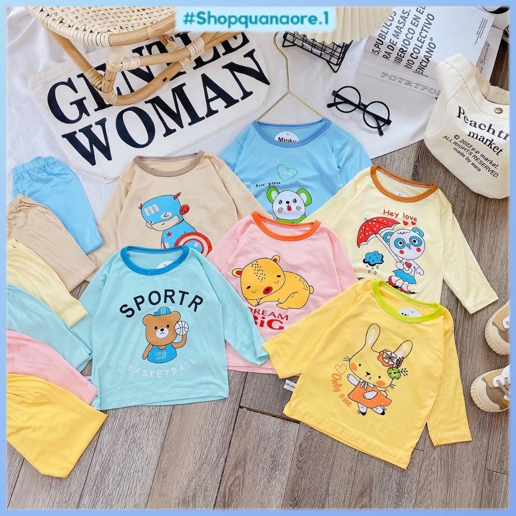 Bộ dài tay minkymom thu đông kẻ cho trẻ em bé trai gái đi học đi chơi cực ấm