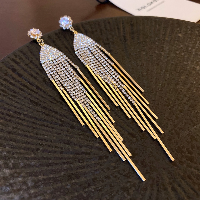 Bông Tai Mạ Bạc Dáng Dài Hình Hoa Đính Đá Phối Tua Rua Phong Cách Âu Mỹ Sang Trọng Thời Trang