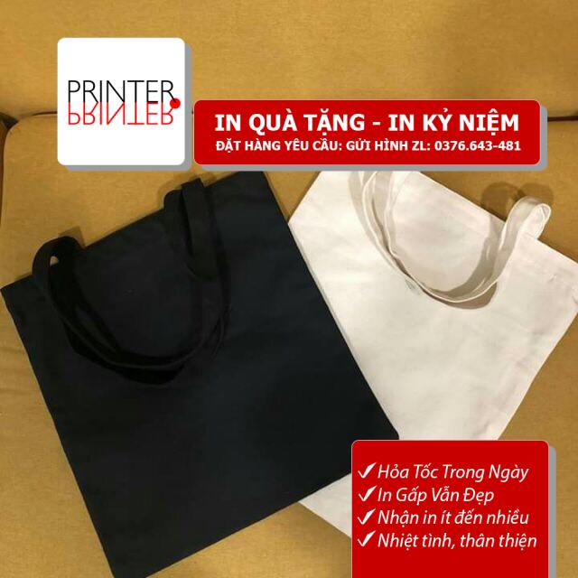 IN THEO YÊU CẦU Túi Tote Vải canvas trắng/đen