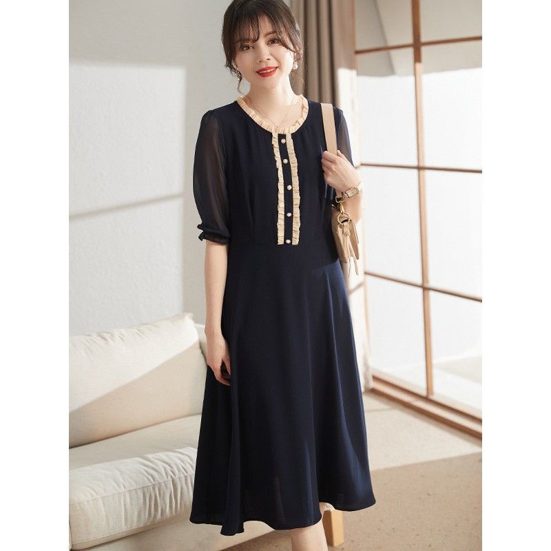 Đầm Chiffon Tay Ngắn Thời Trang Mùa Hè 2023 Cho Nữ Trung Niên