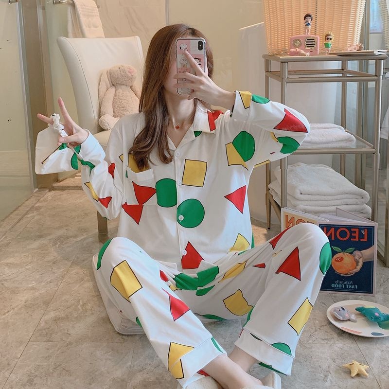 Bộ Đồ Ngủ Tay Dài In Hình Cậu Bé Bút Chì Shin-Chan Dễ Thương Phong Cách Nhật Hàn Thời Trang Xuân Thu Cho Nữ