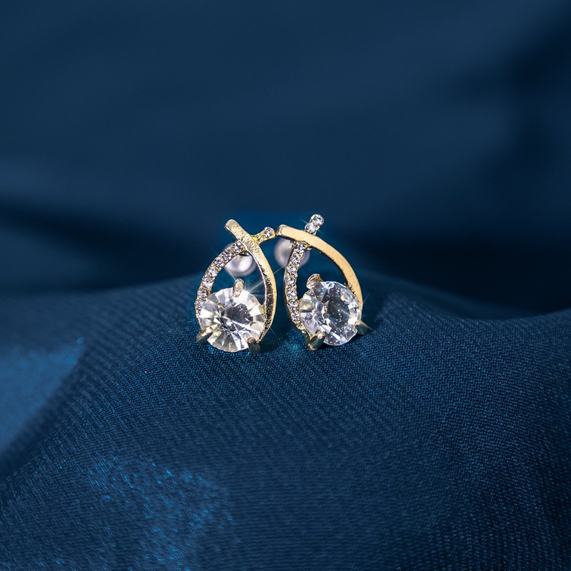 Bông Tai Hình Chữ Thập Đính Đá Zircon Đơn Giản Độc Đáo Thời Trang Cho Nữ