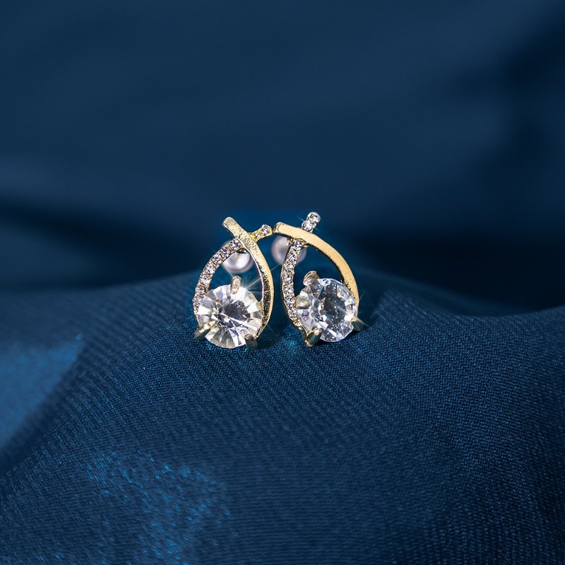 Bông Tai Hình Chữ Thập Đính Đá Zircon Đơn Giản Cho Nữ