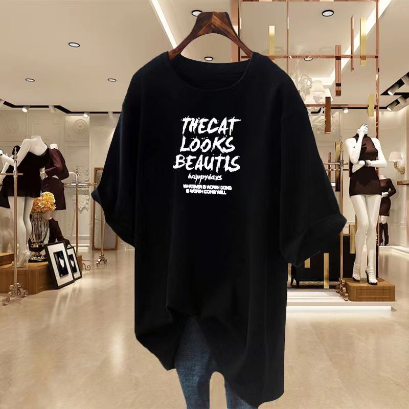 Áo Thun cotton Màu Xanh Lá Huỳnh Quang Tay Lửng Dáng Rộng In Chữ Phong Cách Âu Mỹ Cho Nữ