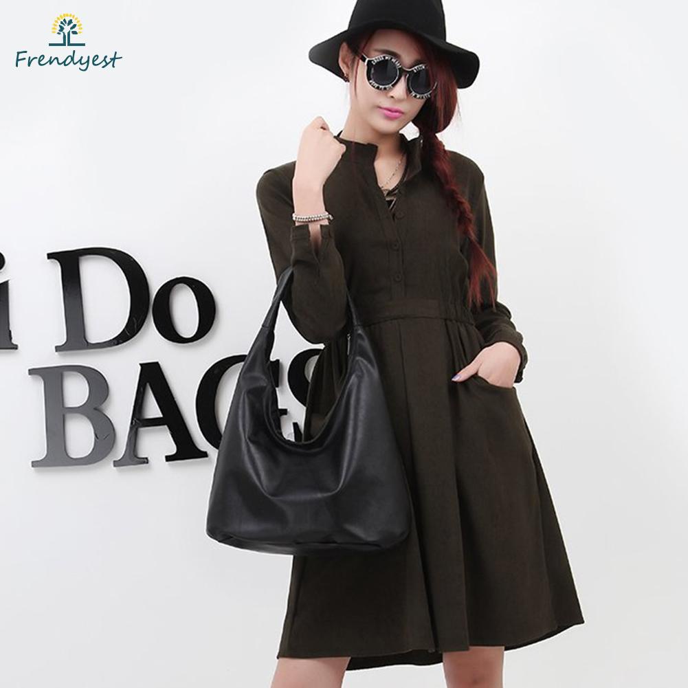 Túi Xách Da Cỡ Lớn Màu Trơn Phong Cách Vintage Cho Nữ