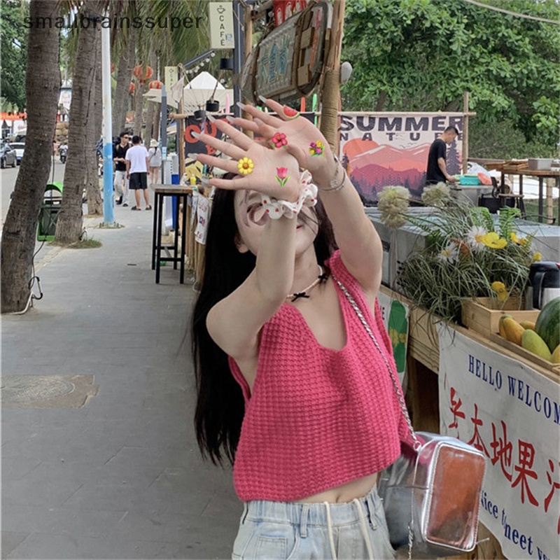 Áo Dệt Kim Sát Nách Cổ Tròn Màu Trơn Thời Trang Mùa Hè Cho Nữ SBS