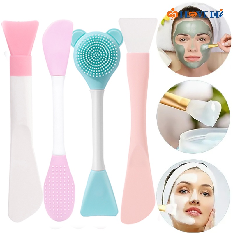 Bàn chải mặt nạ hai đầu dụng cụ bôi silicone / mặt nạ bùn làm sạch da mặt que khuấy / dụng cụ trang điểm chăm sóc da cho phụ nữ
