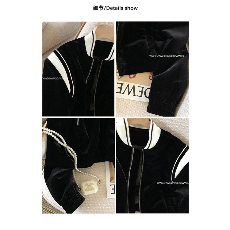 Áo Khoác Bóng Chày Tay Dài Vải Nhung Màu Sắc Tương Phản Phong Cách Mỹ Thời Trang Xuân Thu 2023 Cho Nữ