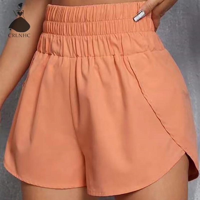 Crlnhc stretch high-waisted casual solid color loose sports shorts for women vn
