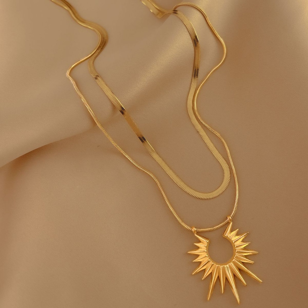 Dây Chuyền Hai Lớp Bằng Thép Titan Mặt Trời Thời Trang