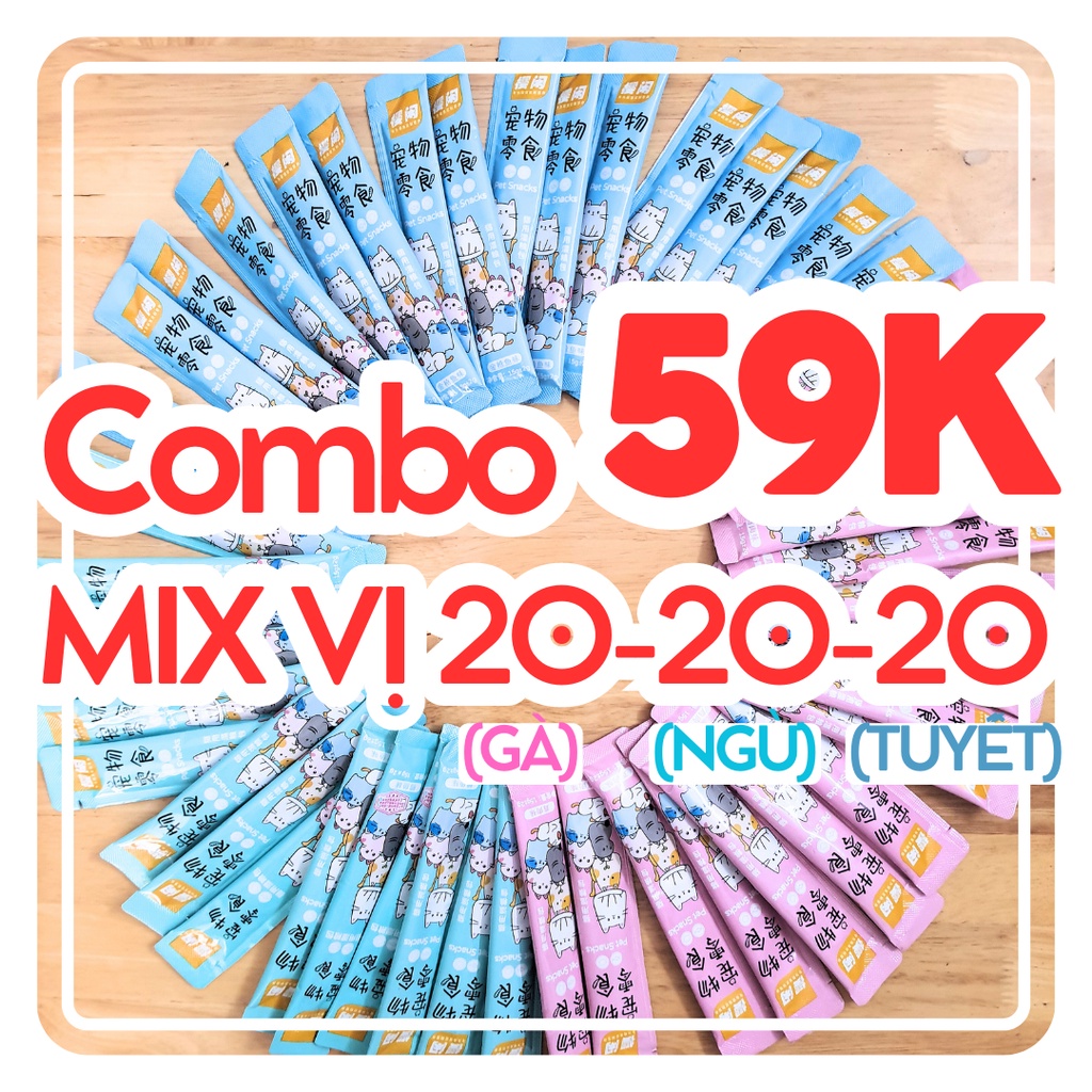 Combo 59K SÚP THƯỞNG cho mèo SHIZUKA, PET SNACK, CATFOOD thanh 15G tùy chọn MIX đủ vị hoặc CÙNG vị