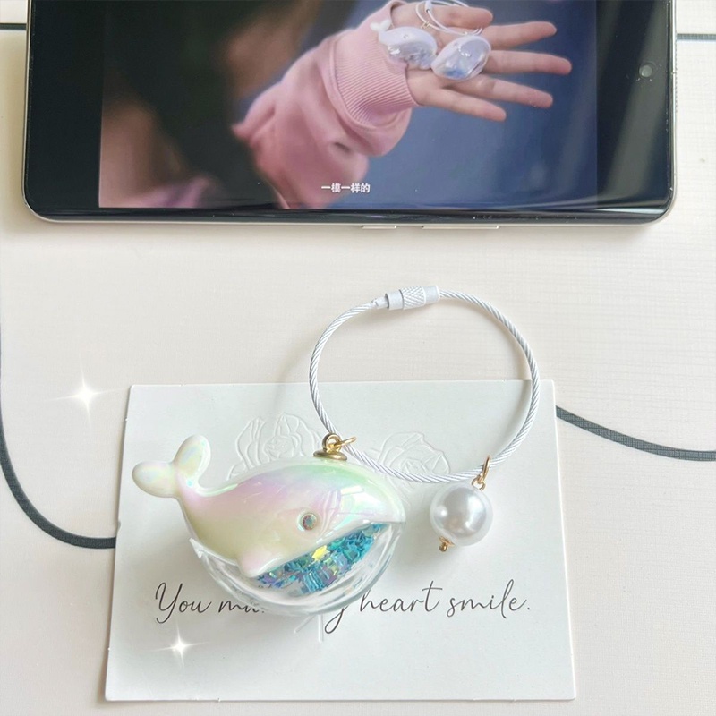 Cặp Móc Khóa Xe Hơi Đi Học Đính Ngọc Trai Và Cá Voi Bay Đến Bạn Dòng su zaizai Zhanng lurang