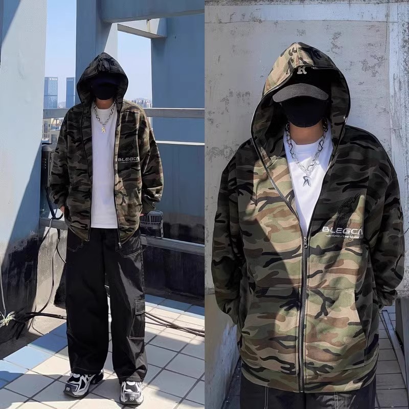 Áo Khoác Hoodie Dáng Rộng Họa Tiết Rằn Ri Phong Cách Đường Phố Mỹ Thời Trang Mùa Thu Mới Cho Nam Và Nữ