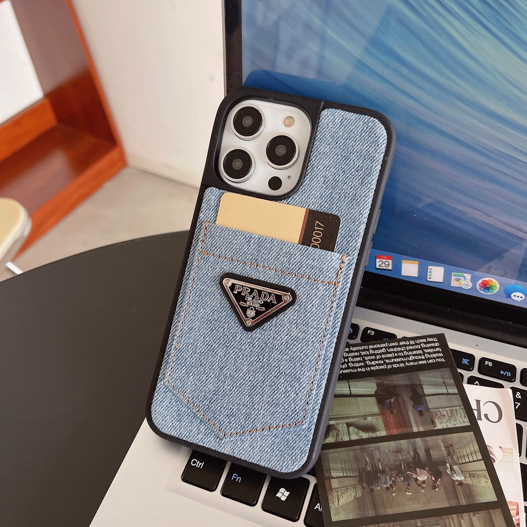 Ốp Điện Thoại Vải denim Có Ngăn Đựng Thẻ Cho Iphone 15promax 14 13 12 pro max xsmax xr x xs 7 8 plus se2020