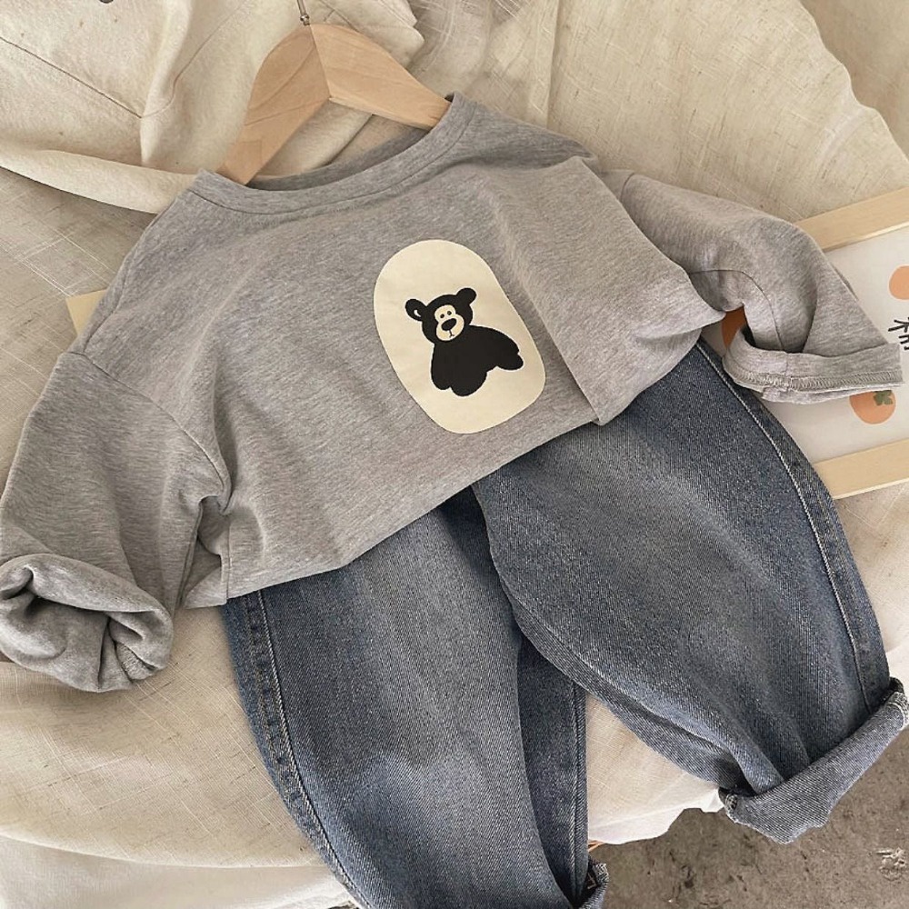 Trẻ em mùa xuân và mùa thu phim hoạt hình mới cổ tròn dài-tay áo t-shirt nam và nữ giản dị áo sơ mi cotton trẻ em
