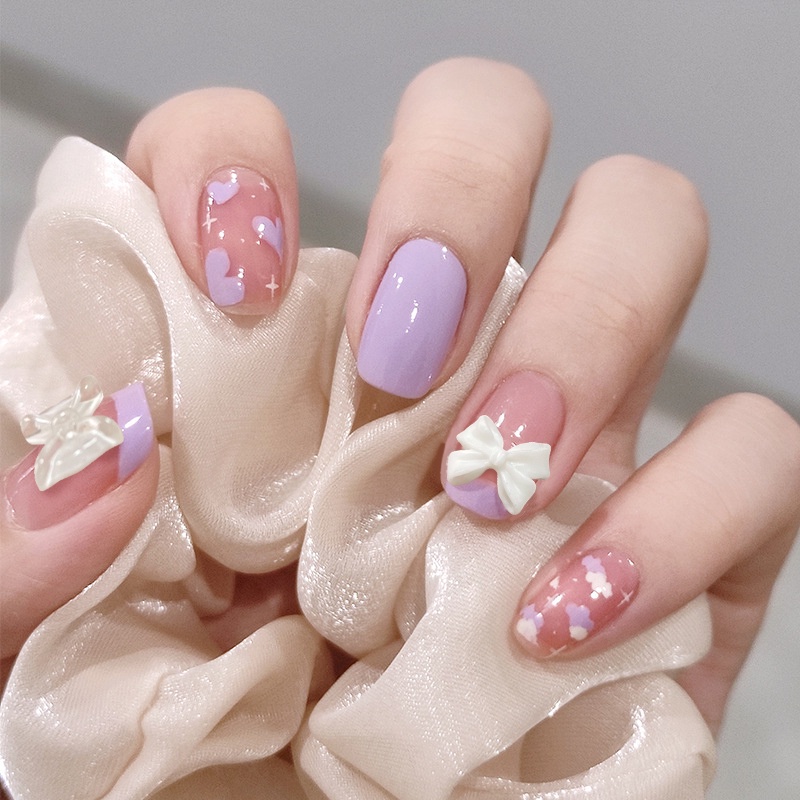 Set 24 Móng Tay Giả 3d Đính Đá Trang Trí